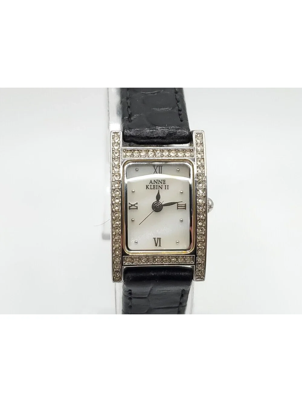 Anne Klein II MOP Dial Rhinestone Bezel Tank Syle Quartz Watch New Battery 16mm